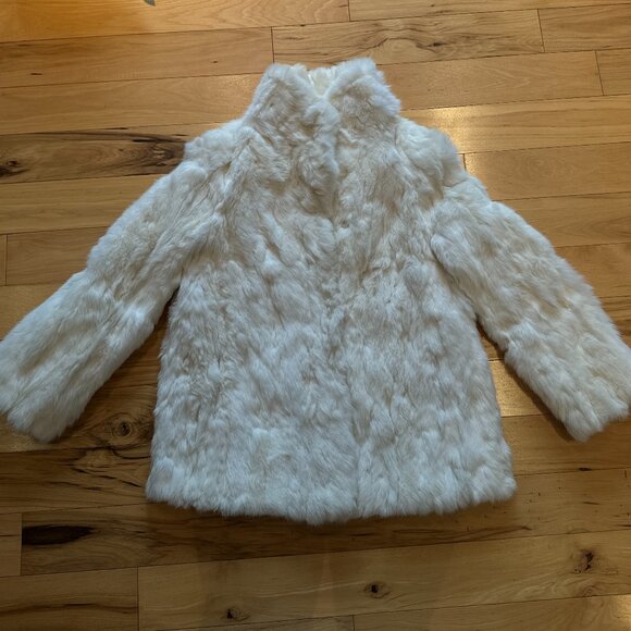 White Rabbit Genuine Fur Coat Vintage Luxury Volume Ilana Pockets S/M - Picture 7 of 9